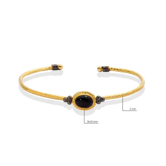 Onyx Stone Oval 22K Gold Plated 925 Silver Vintage Bangle - Sade 925 Silver Jewelry