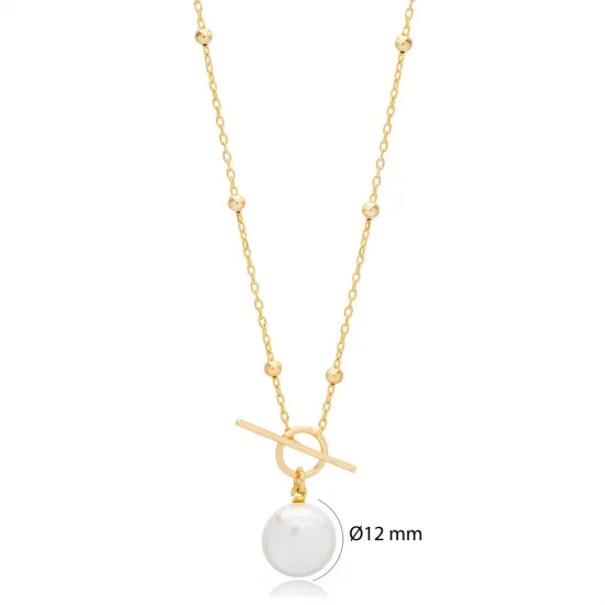 Pearl Charm Elegant Design Necklace Pendant Ball Chain Handmade Turkish 925 Sterling Silver | 925 Sterling Silver Wholesale | Sade Silver Pearl Charm Elegant Design Necklace Pendant Ball Chain Handmade Turkish 925 Sterling Silver - Sade 925 Silver Jewelry