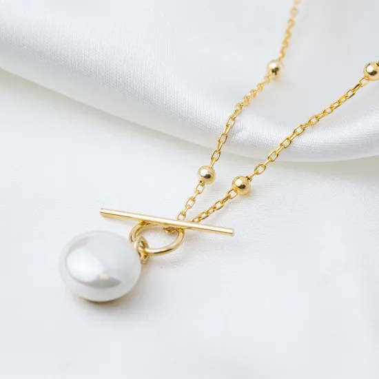 Pearl Charm Elegant Design Necklace Pendant Ball Chain Handmade Turkish 925 Sterling Silver | 925 Sterling Silver Wholesale | Sade Silver Pearl Charm Elegant Design Necklace Pendant Ball Chain Handmade Turkish 925 Sterling Silver - Sade 925 Silver Jewelry
