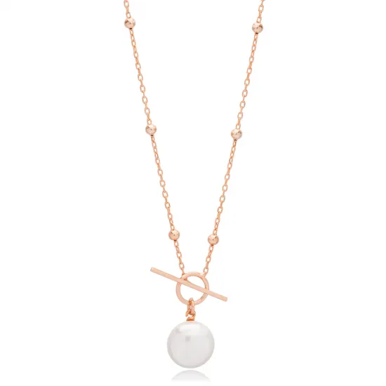 Pearl Charm Elegant Design Necklace Pendant Ball Chain Handmade Turkish 925 Sterling Silver | 925 Sterling Silver Wholesale | Sade Silver Pearl Charm Elegant Design Necklace Pendant Ball Chain Handmade Turkish 925 Sterling Silver - Sade 925 Silver Jewelry