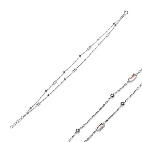 Pink Baguette Double 925 Sterling Silver Bracelet Pink Baguette Double 925 Sterling Silver Bracelet