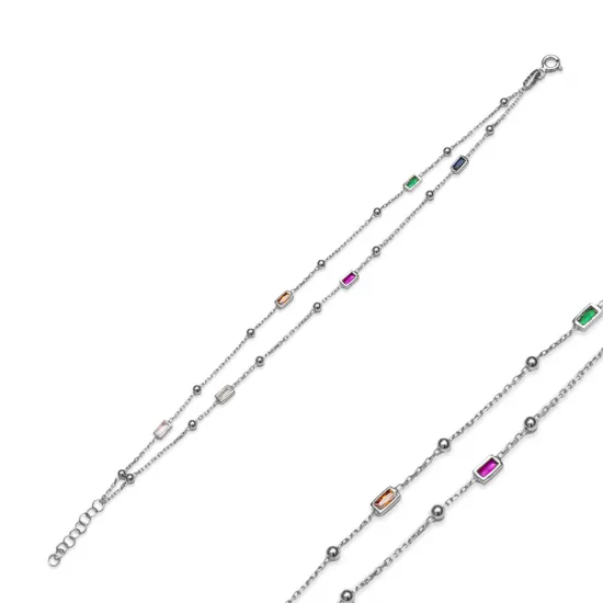 925 Silver Double Rainbow Baguette Bracelet | 925 Sterling Silver Wholesale | Sade Silver 925 Silver Double Rainbow Baguette Bracelet - Sade 925 Silver Jewelry