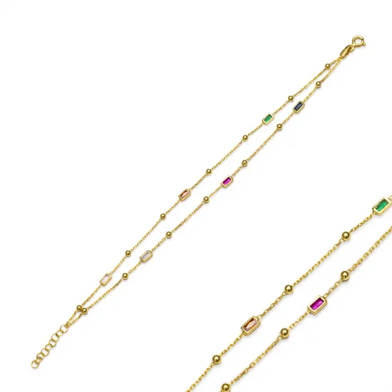 925 Silver Double Rainbow Baguette Bracelet | 925 Sterling Silver Wholesale | Sade Silver 925 Silver Double Rainbow Baguette Bracelet - Sade 925 Silver Jewelry