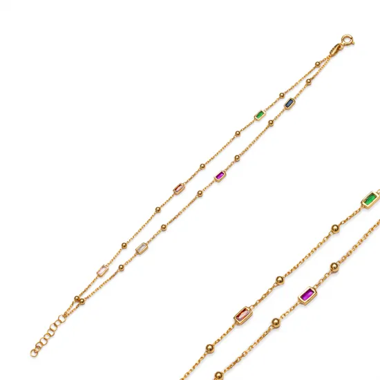 925 Silver Double Rainbow Baguette Bracelet | 925 Sterling Silver Wholesale | Sade Silver 925 Silver Double Rainbow Baguette Bracelet - Sade 925 Silver Jewelry