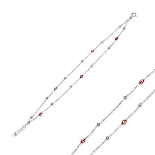 925 Silver Red Enamel Evil Eye Bracelet