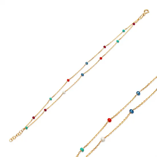 Multicolor Enamel Bead 925 Silver Bracelet | 925 Sterling Silver Wholesale | Sade Silver Multicolor Enamel Bead 925 Silver Bracelet - Sade 925 Silver Jewelry