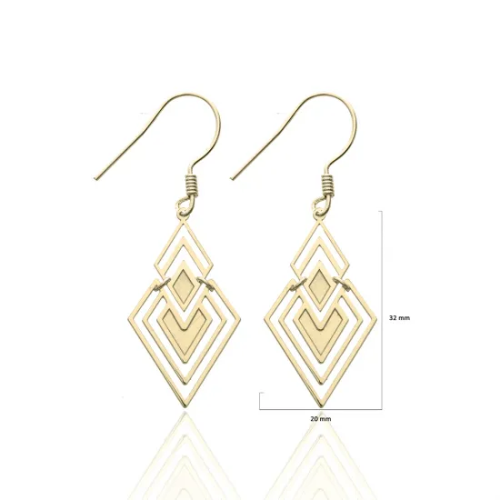 Geometric Diamond 925 Silver Hook Earrings | 925 Sterling Silver Wholesale | Sade Silver Geometric Diamond 925 Silver Hook Earrings - Sade 925 Silver Jewelry