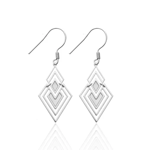Geometric Diamond 925 Silver Hook Earrings