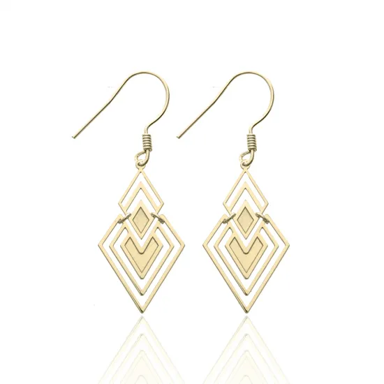 Geometric Diamond Hook 925 Sterling Silver Earrings