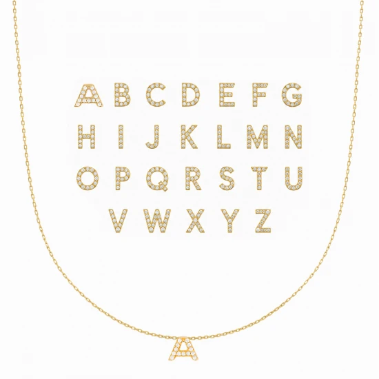 Initial Alphabet Letter A CZ . 925 Silver Pendant | 925 Sterling Silver Wholesale | Sade Silver Initial Alphabet Letter A CZ . 925 Silver Pendant - Sade 925 Silver Jewelry