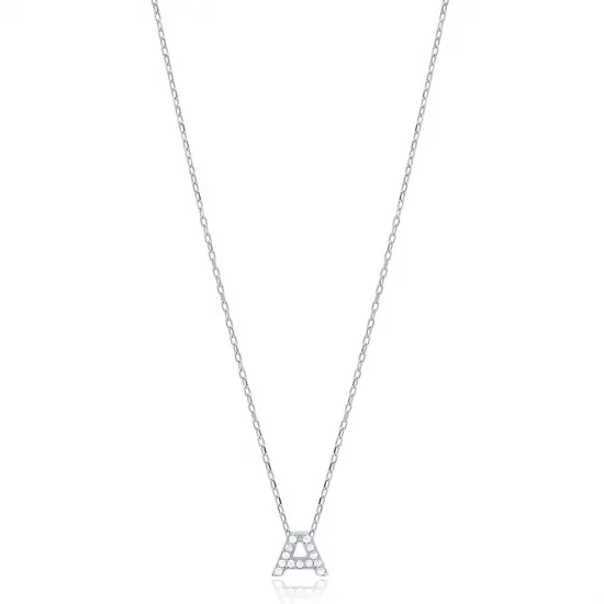 Initial Alphabet letter A Charm Zircon Stone Pendant. Wholesale 925 Sterling Silver Jewelry | 925 Sterling Silver Wholesale | Sade Silver Initial Alphabet letter A Charm Zircon Stone Pendant. Wholesale 925 Sterling Silver Jewelry - Sade 925 Silver Jewelry