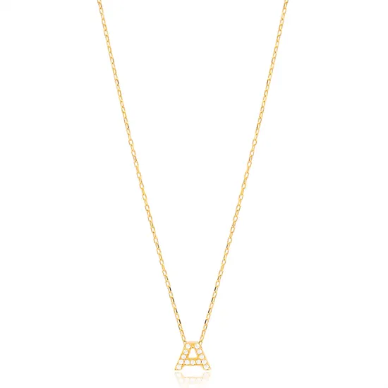 Initial Alphabet letter A Charm Zircon Stone Pendant. Wholesale 925 Sterling Silver Jewelry | 925 Sterling Silver Wholesale | Sade Silver Initial Alphabet letter A Charm Zircon Stone Pendant. Wholesale 925 Sterling Silver Jewelry - Sade 925 Silver Jewelry