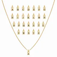 Letter Plain Tag Black Ink Silver Charm Necklace Pendant