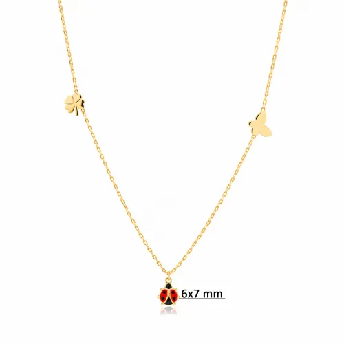 Ladybug with Plain Clover and Butterfly Silver Necklace