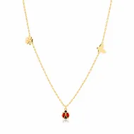 Ladybug with Plain Clover and Butterfly Silver Necklace