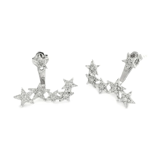 Made in Turkey Clear Four Star CZ 925 Silver Ear Cuff