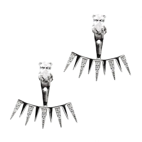 Made in Turkey Clear Spike CZ 925 Silver Ear Jackets - Sade 925 Silver Jewelry