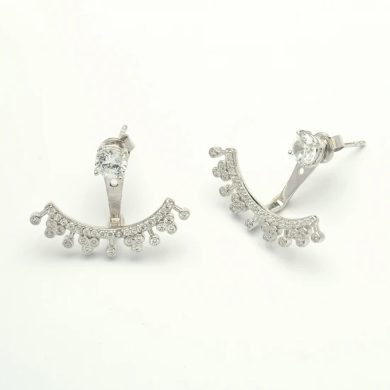Made in Turkey Clear Beaded Arc 925 Silver Ear Jackets | 925 Sterling Silver Wholesale | Sade Silver Made in Turkey Clear Beaded Arc 925 Silver Ear Jackets - Sade 925 Silver Jewelry