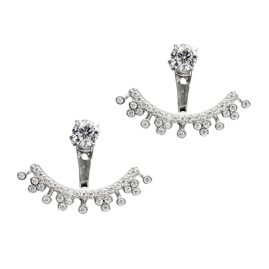 Made in Turkey Clear Beaded Arc 925 Silver Ear Jackets | 925 Sterling Silver Wholesale | Sade Silver Made in Turkey Clear Beaded Arc 925 Silver Ear Jackets - Sade 925 Silver Jewelry