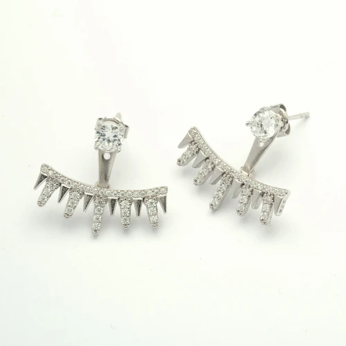 Made in Turkey Clear Spike Fringe CZ Silver Ear Jackets