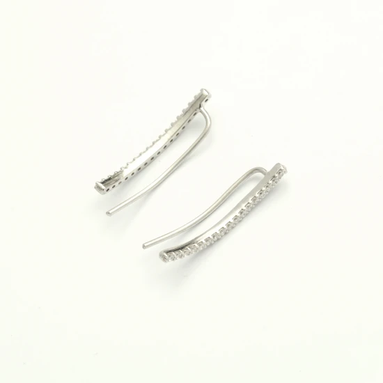 Made in Turkey Clear Long Curve CZ Silver Ear Jackets Made in Turkey Clear Long Curve CZ Silver Ear Jackets