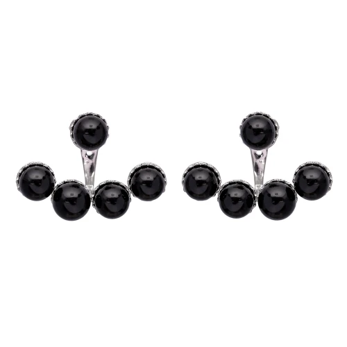 Made in Turkey Black Round CZ Silver Ear Jackets