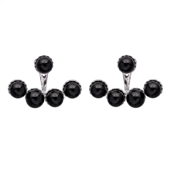 Made in Turkey Black Round CZ Silver Ear Jackets Made in Turkey Black Round CZ Silver Ear Jackets