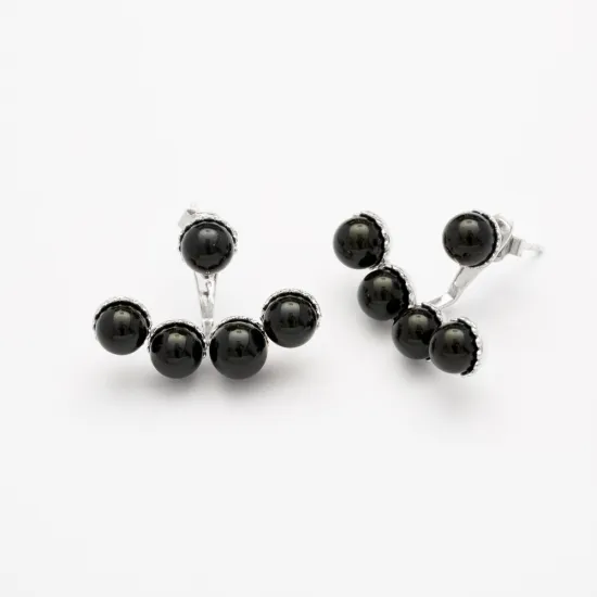 Made in Turkey Black Round CZ Silver Ear Jackets Made in Turkey Black Round CZ Silver Ear Jackets