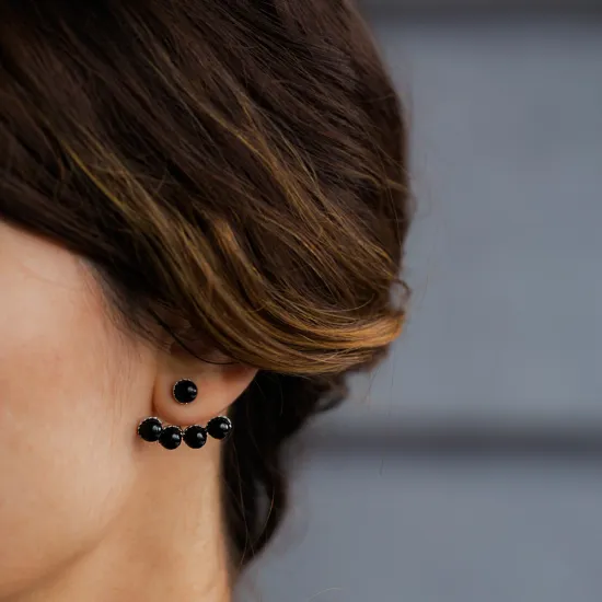 Made in Turkey Black Round CZ Silver Ear Jackets Made in Turkey Black Round CZ Silver Ear Jackets