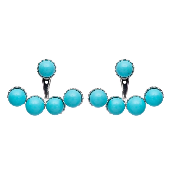 Made in Turkey Turquoise Round 925 Silver Ear Jackets - Sade 925 Silver Jewelry