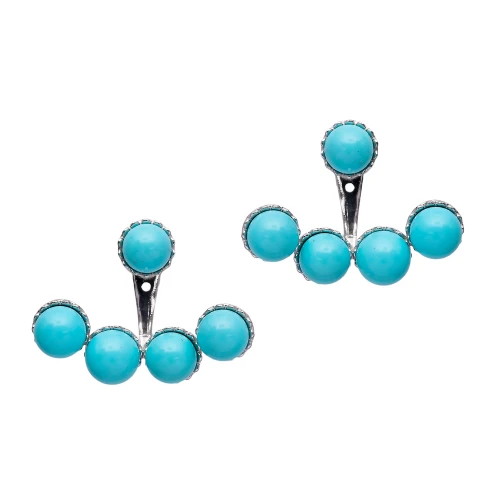 Made in Turkey Turquoise Round 925 Silver Ear Jackets