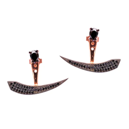 Made in Turkey Black Crescent CZ 925 Silver Ear Jackets Made in Turkey Black Crescent CZ 925 Silver Ear Jackets