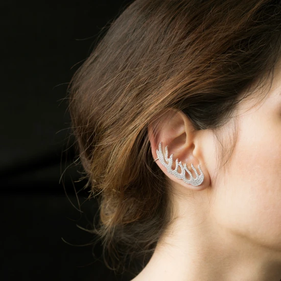 Made in Turkey Clear Antler CZ Sterling Silver Ear Cuff