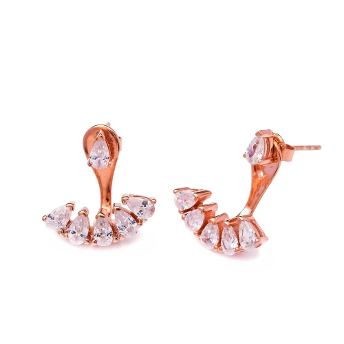 Made in Turkey Clear Pear Fan CZ 925 Silver Ear Jackets