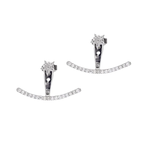 Made in Turkey Clear Curved Bar CZ Silver Ear Jackets
