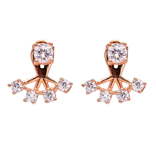 Made in Turkey Clear Round Fan CZ Silver Ear Jackets