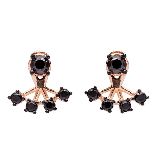 Made in Turkey Black Round Fan CZ Silver Ear Jackets