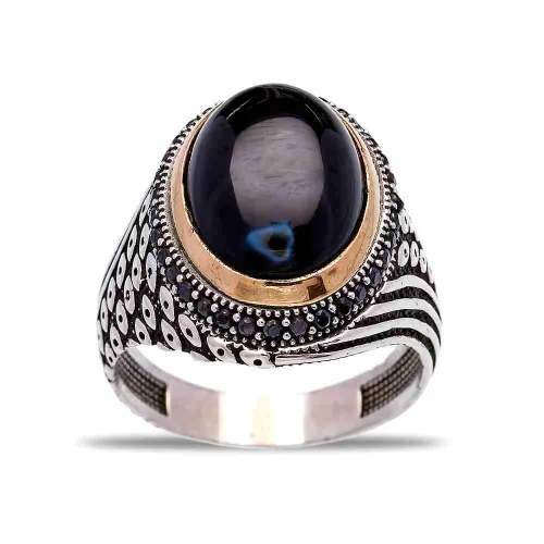 Turkish Black Oval Curved Stripe Men 925 Silver Ring Turkish Black Oval Curved Stripe Men 925 Silver Ring