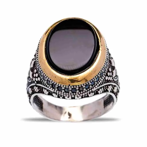 Turkish Black Oval Scrolled Frame Men 925 Silver Ring Turkish Black Oval Scrolled Frame Men 925 Silver Ring
