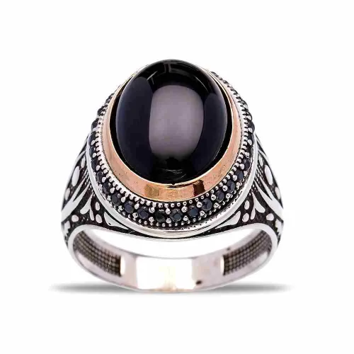 Turkish Black Oval Leaf Engraved Men 925 Silver Ring Turkish Black Oval Leaf Engraved Men 925 Silver Ring