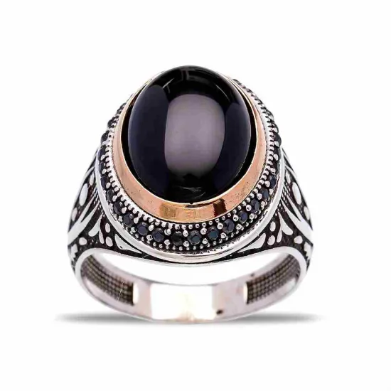 Turkish Black Oval Leaf Engraved Men 925 Silver Ring Turkish Black Oval Leaf Engraved Men 925 Silver Ring