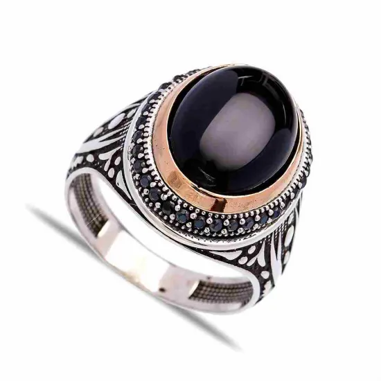 Turkish Black Oval Leaf Engraved Men 925 Silver Ring Turkish Black Oval Leaf Engraved Men 925 Silver Ring