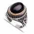 Turkish Black Oval Leaf Engraved Men 925 Silver Ring