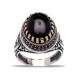 Turkish Black Oval Claw Leaf Men Sterling Silver Ring - Sade 925 Silver Jewelry