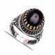 Turkish Black Oval Claw Leaf Men Sterling Silver Ring - Sade 925 Silver Jewelry