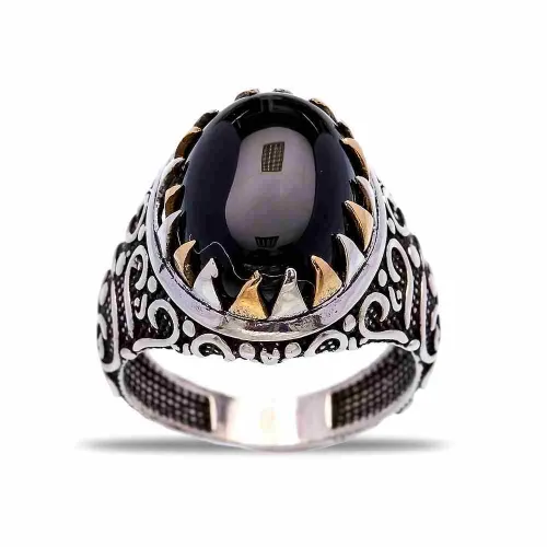 Turkish Black Oval Pointed Bezel Men 925 Silver Ring Turkish Black Oval Pointed Bezel Men 925 Silver Ring