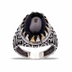 Turkish Black Oval Pointed Bezel Men 925 Silver Ring - Sade 925 Silver Jewelry