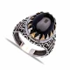 Turkish Black Oval Pointed Bezel Men 925 Silver Ring - Sade 925 Silver Jewelry