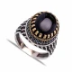 Turkish Black Oval Claw Wavy Men Sterling Silver Ring - Sade 925 Silver Jewelry