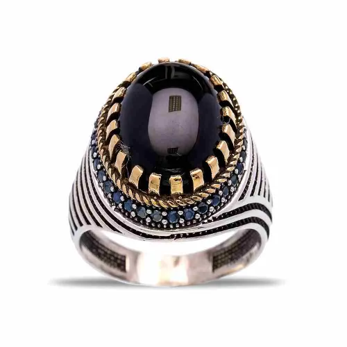 Turkish Black Oval Claw Striped Men 925 Silver Ring Turkish Black Oval Claw Striped Men 925 Silver Ring